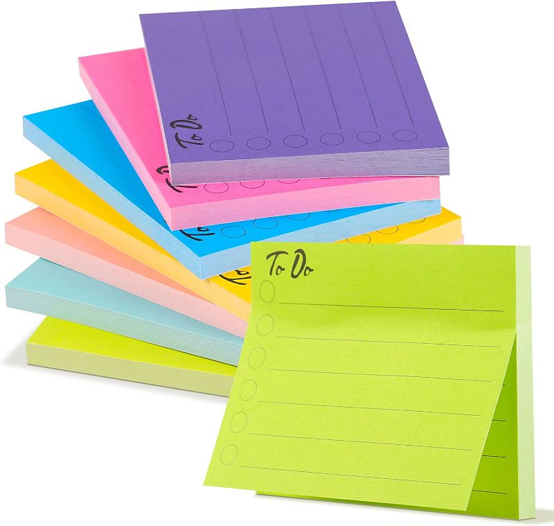 Photo 1 of (8 Pack) Lined Sticky Notes to Do List 3 x 4 Inch, 8 Colors Self Sticky Notes Pad Its, Bright Post Stickies Colorful Big Square Sticky Notes for Office, Home, School, Meeting, 60 Sheets/pad 3X4 in 5pk 40 pads