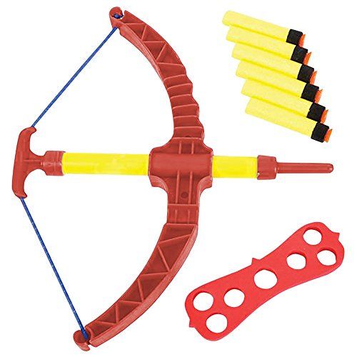 Photo 1 of ArtCreativity Red Super Bow and Arrow Shooter Set - Comes in Blister Card Packaging - Includes Air-Powered Bow, Barrel, Six Soft Darts, Instructions and Cut-Out Dartboard - Sports Toy