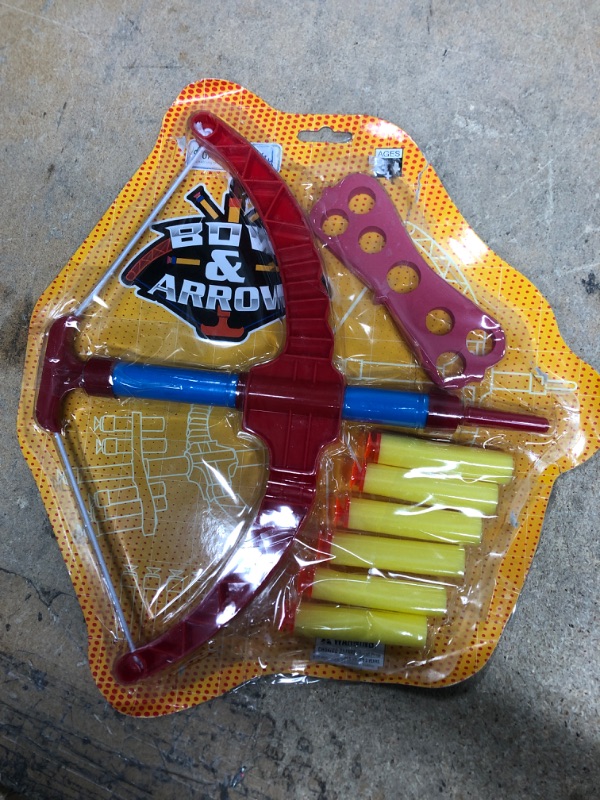 Photo 1 of ArtCreativity Red Super Bow and Arrow Shooter Set - Comes in Blister Card Packaging - Includes Air-Powered Bow, Barrel, Six Soft Darts, Instructions and Cut-Out Dartboard - Sports Toy