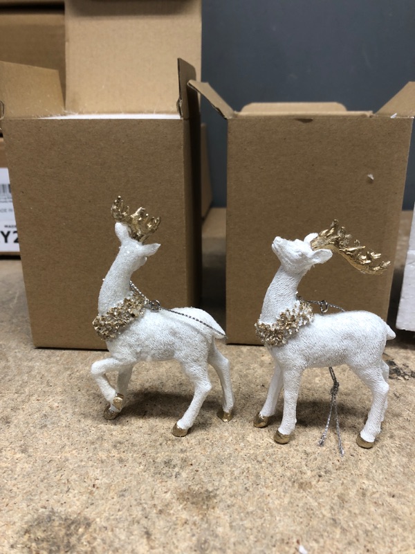 Photo 2 of 2 packs of 2 Hodao Christmas Tree Decorations Exquisite 2pcs Deer Resin Figurines for Christmas Tree Deer Ornaments Winter Christmas Decorations for Home Cute Christmas Deer Gifts (White Deer)