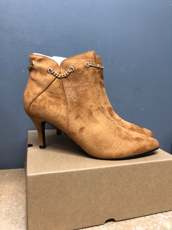 Photo 1 of Coutgo Women's Pointy Suede Boots Kitten Heel Ankle Booties Side Zipper Low Heel Dress Shoes size 6.5