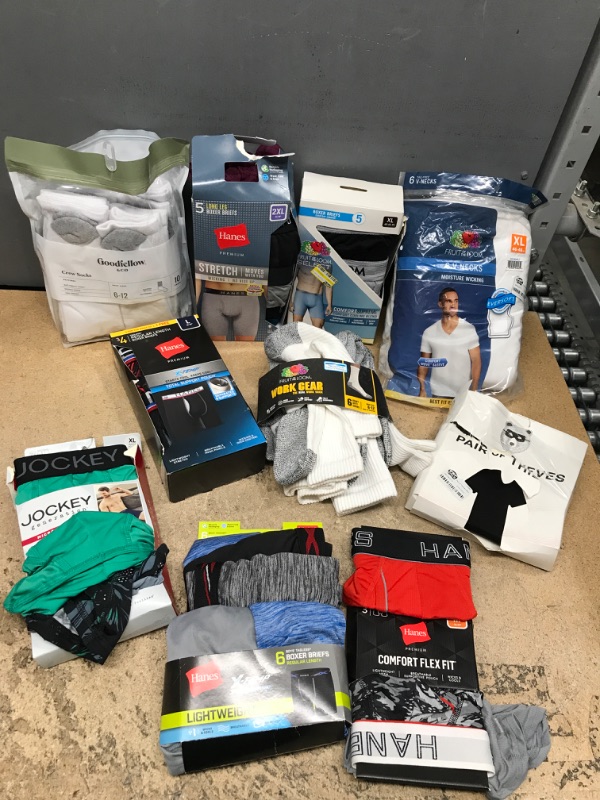 Photo 1 of 10 Items Bundle - Men Underwear, Socks Various Sizes, All New Some Opened Packaging 