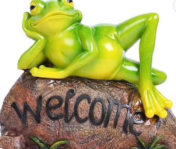 Photo 1 of 
Frog Garden Statues and Figurines Outdoor Decorations - 7" Tall, Funny Frog Themed Garden Decor Love Gifts for Frog Lovers, Cute Frog Figure Leisurely Lying on Welcome Stone for Porch Yard Lawn