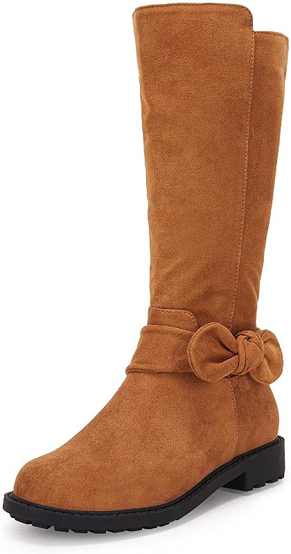 Photo 1 of Coutgo Girls Mid Calf Boots Suede Bowknot Round Toe Lug Sole Non-Slip Toddler Riding Shoes
SIZE: 1Y