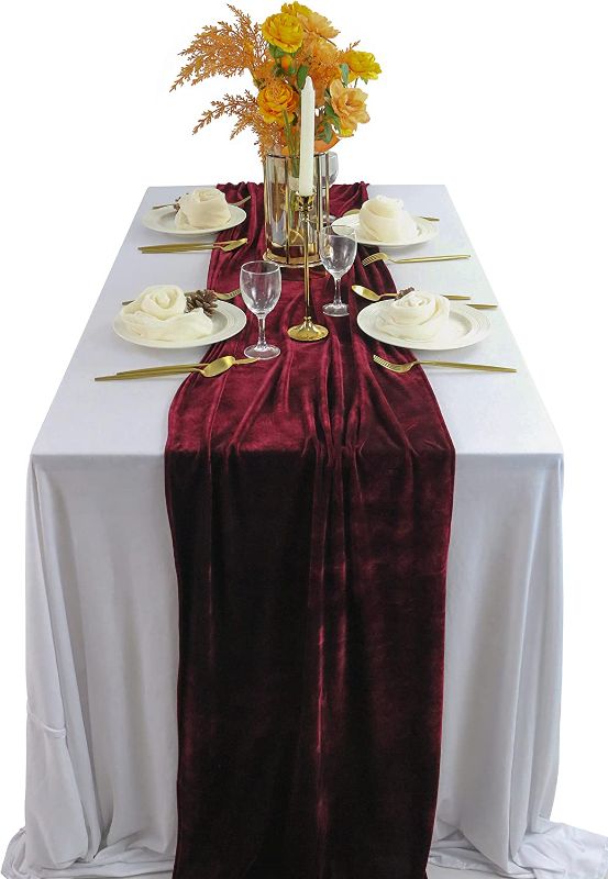 Photo 1 of 
BTF HOME Velvet Table Runner, 10ft Luxurious Wedding Reception Decorations Soft Velvet Fabric Table Linen Overlay for Party