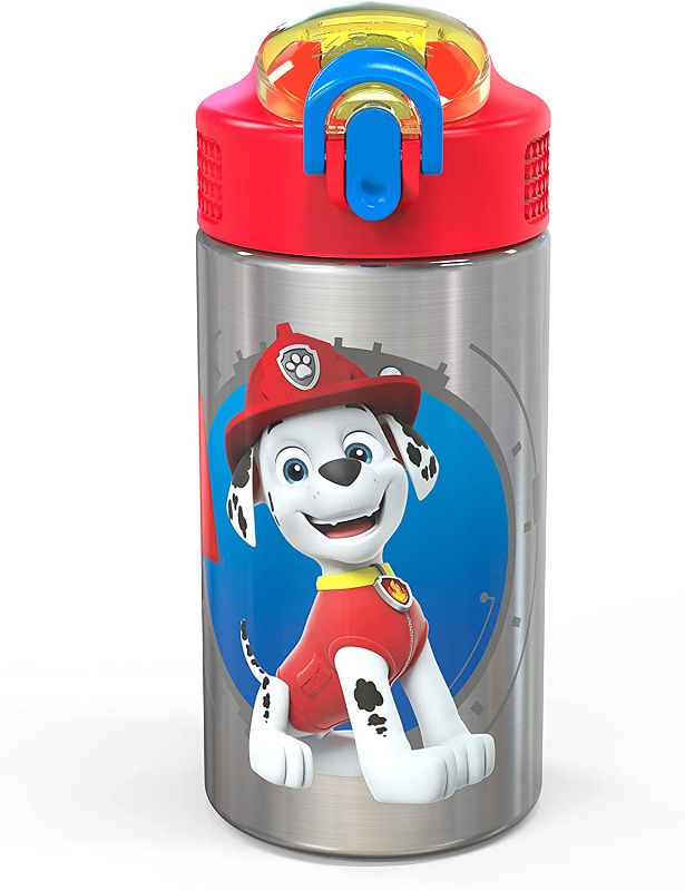 Photo 1 of 
Zak Designs 18/8 Stainless Steel Kids Water Bottle with Flip-up Straw Locking Spout Cover, Durable Cup for Sports or Travel (15.5oz, Paw Patrol Marshall)...