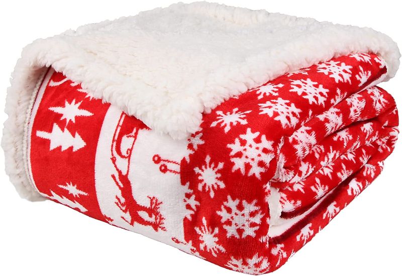 Photo 1 of 
Baby Plush Mink and Sherpa Blanket, Fleece Throw Blanket, Soft Blankets for Kids, Red and White (50" X 60")