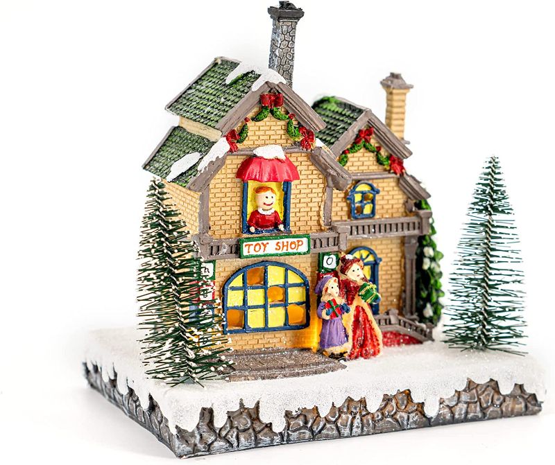 Photo 1 of 7'' Christmas Village Decoration, Christmas Village Toy House with Lights, Resin Christmas Scene Collectible Building, for Christmas Table Decoration