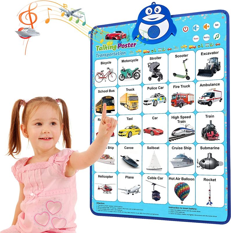 Photo 1 of HiSMAHO Electronic Interactive Transportation Wall Chart, Knowing Vehicle&Music Educational Poster for Toddlers, Preschool Learning Toys for 3 4 5 6 Year Old Kids, Toddler Boys Girls Toy, Kid Gift
