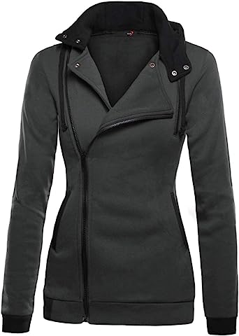 Photo 1 of DJT Womens Oblique Zipper Slim Fit Hoodie Jacket