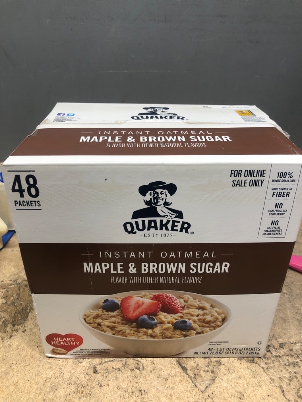 Photo 2 of *Expires september 21 2023* Quaker Instant Oatmeal, Maple & Brown Sugar, Individual Packets, 1.51 Ounce (Pack of 48)