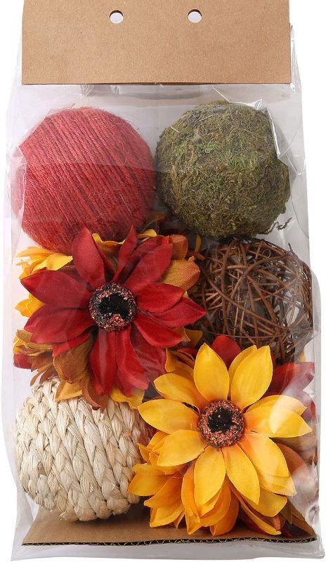 Photo 1 of 2 Pack CIR OASES 6 Pcs Fall Decorative Balls for Bowls Green Moss Decorative Ball Sunflower Balls Rattan Wicker Balls Orb Grapevine Ball, Home Decor Vase Fillers for Craft Project, Wedding Table Decoration
