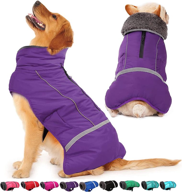 Photo 1 of Dogcheer Warm Dog Coat, Fleece Collar Winter Dog Clothes, Reflective Pet Jacket Apparel for Cold Weather, Waterproof Windproof Puppy Snowsuit Vest for Small Medium Large Dogs Size 2XL
