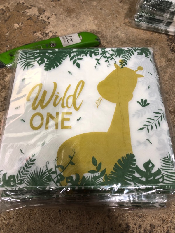 Photo 2 of (PACK OF 2) Wild One Shower Napkins - 50 Pack Disposable 6.5 inch Dinner Paper Party Napkins Birthday Baby Shower Party Supplies (Green and Gold)