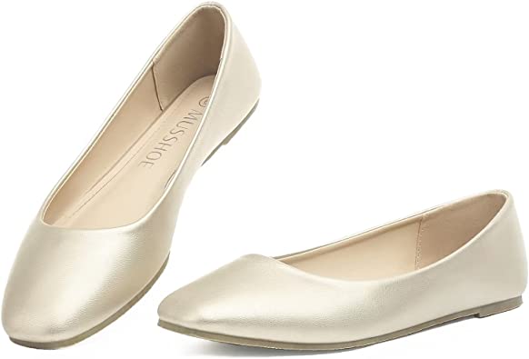 Photo 1 of MUSSHOE Flats Shoes Women Comfortable Memory Foam Women's Flats Square Toe Casual Flats for Women Dressy, Gold1 8
