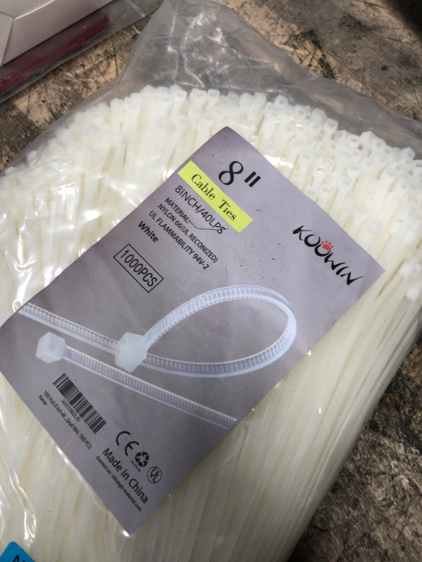 Photo 2 of 1000 Pack 8 Inch Bulk KOOWIN Nylon Plastic Cable Zip Ties Medium Wire Wraps White