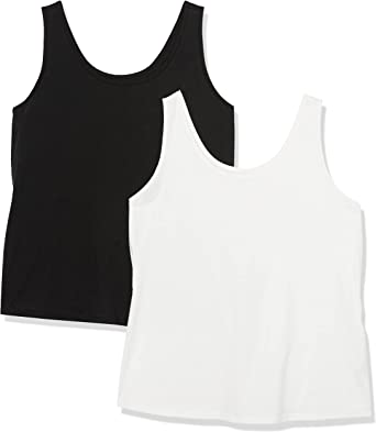 Photo 1 of Amazon Essentials Women's 100% Cotton Sleeveless Tank, Pack of 2 1X Black AND WHITE