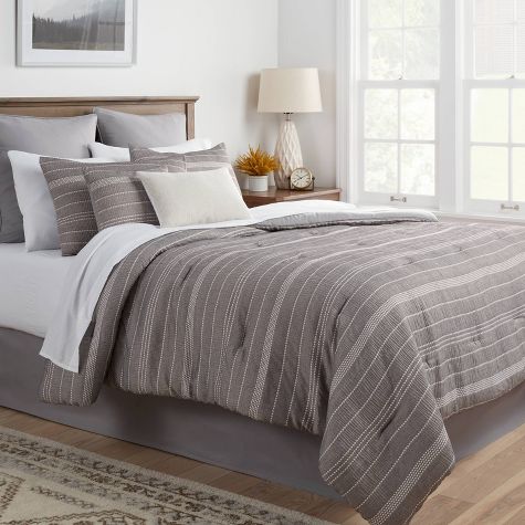 Photo 1 of 12pc Chambray Matelasse Stripe Comforter & Sheet Bedding Set Gray - Threshold™