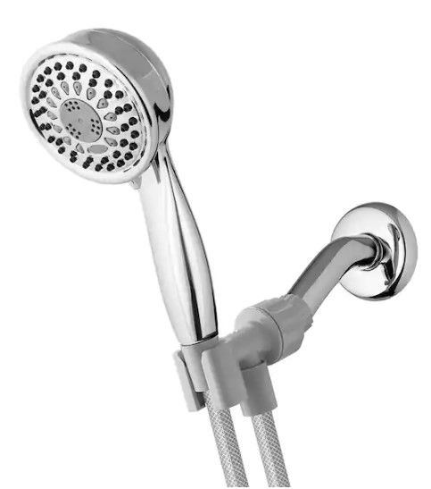 Photo 2 of 5-Spray 3.5 in. Single Wall Mount 1.8 GPM Handheld Shower Head in Chrome
& 
Suction Shower and Bath Basket in White
