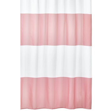 Photo 1 of  Bold Rugby Stripe Water-Resistant Heavy Duty Flat Weave Fabric Shower Curtain - for Bathroom Showers and Bathtubs - 72 X 72 - Rose/White
