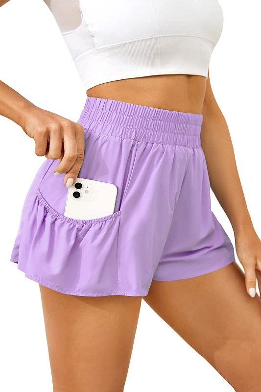 Photo 1 of size large- TINSTREE Womens Running Shorts High Waisted Quick Dry Athletic Workout Biker Spandex Shorts with Liner Side Pockets