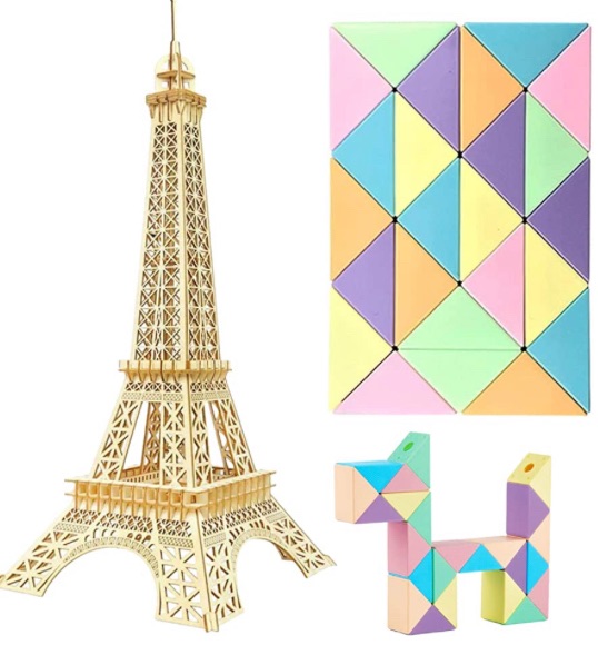 Photo 1 of 3D Wooden Puzzle for Adults, Eiffel Tower Models for Adults to Build, Mechanical Brain Teaser Games, Educational DIY Puzzle Toys Activity - Best Adult Gifts Bundle with Snake Cube Puzzle