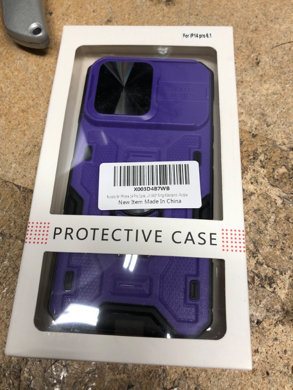 Photo 2 of Nuleto for iPhone 14 Pro Case, iPhone 14 Pro Case with Screen Protector & Camera Lens Cover & Stand, Heavy Duty Shockproof Protective Phone Case Built-in 360° Ring Kickstand - Purple