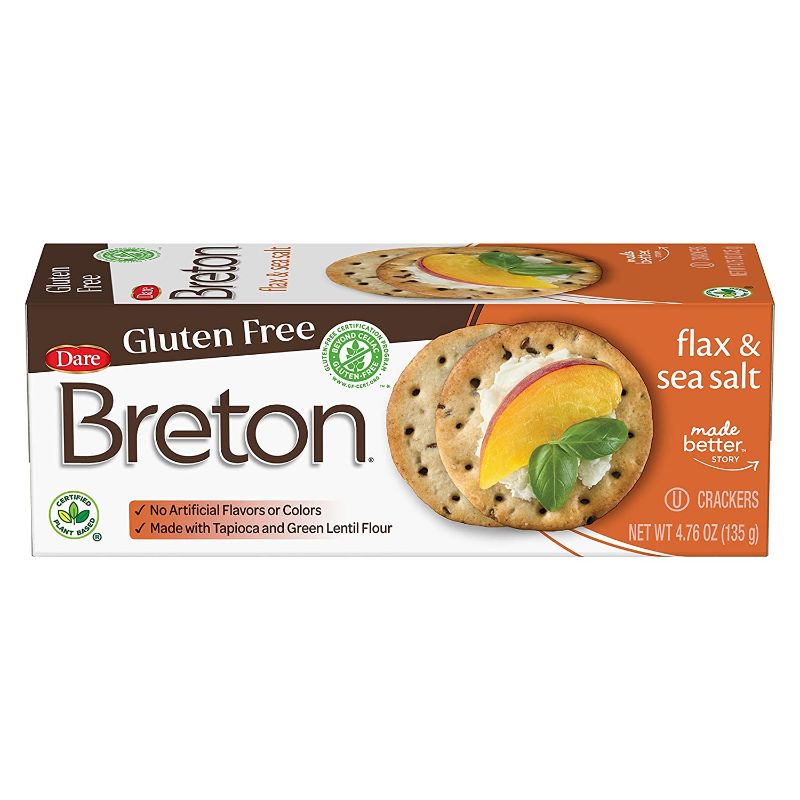 Photo 1 of **bb:09/2023*- Dare Breton Gluten Free Entertaining Crackers, Original with Flax â€“ Gluten Free Party Snacks with no Artificial Colors or Flavors â€“ 4.76 Ounces (Pack of 6)

