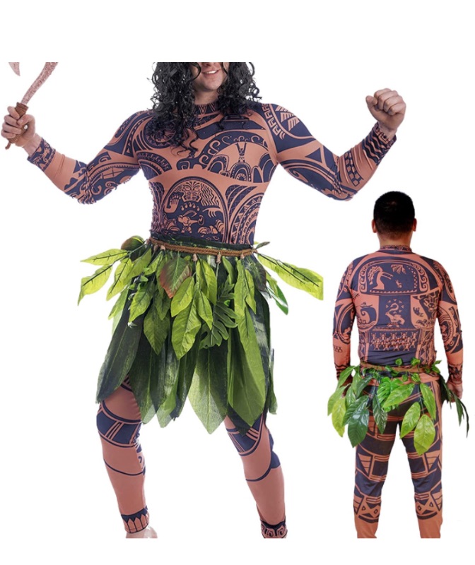 Photo 1 of *** size medium *** Maui Costume T-Shirt Pants with Leaves Skirt Adult Cosplay Carnival Uniform Halloween Costume for Men Women