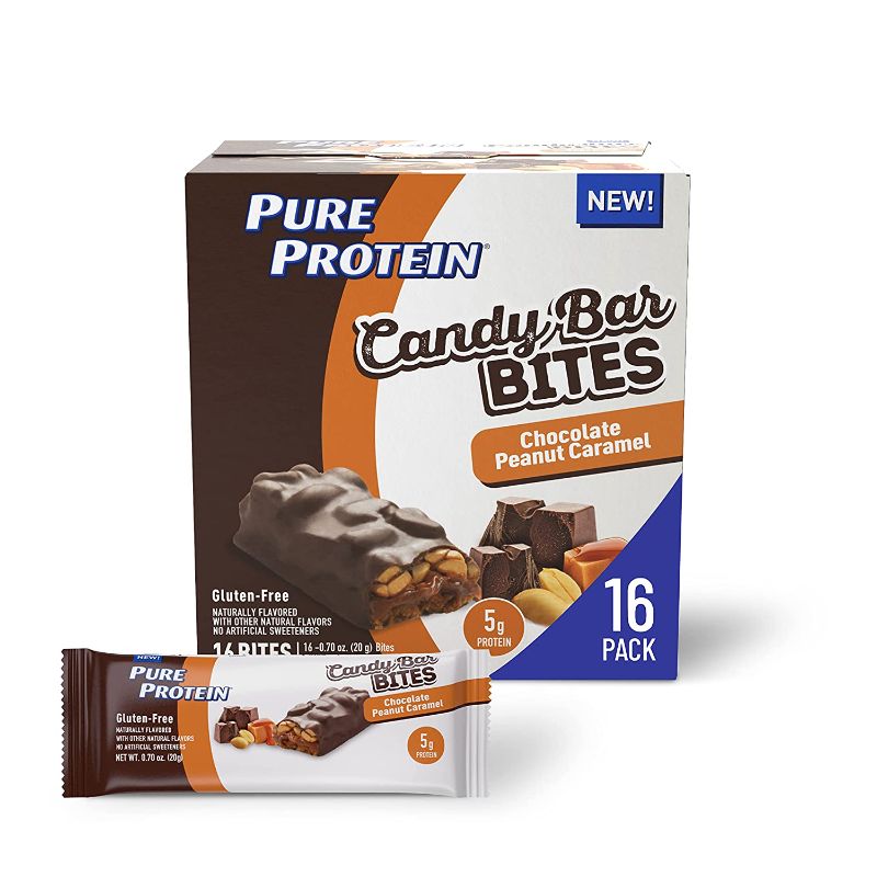 Photo 1 of 
Pure Protein Candy Bar Bites, Chocolate Peanut Caramel, 5g Protein, Gluten Free, Low Sugar, 0.70 oz, 16 Pack EXP 08/26/2023