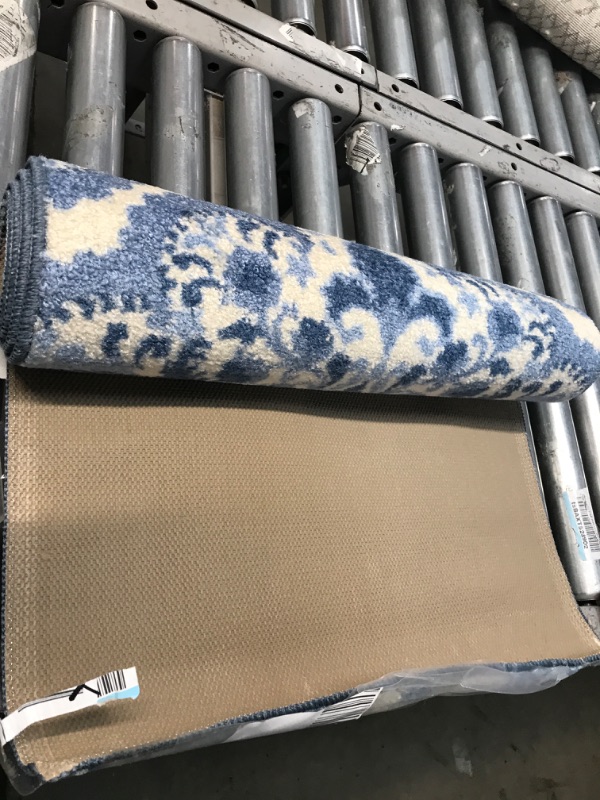 Photo 1 of Maples Rugs Vivian Medallion Runner Rug Non Slip Hallway Entry Carpet [Made in USA], 1'8 x 5, Blue 1 ft 8 in x 5 ft Blue