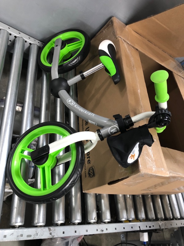 Photo 2 of Kinderkraft Balance Bike 2WAY Next, Lightweight First Bicycle, No Pedals, 12 inches Wheels, with Ajustable Seat, Accessories, Bag, Bell, for Toddlers, for 2 3 4 5 Years Old Kids Toddlers Green