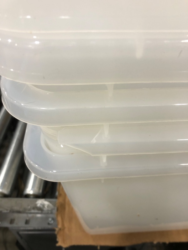 Photo 4 of "CRACKS ON 2 OF THE LIDS AND ONE OF THE BINS" IRIS USA 91 Quart Large Storage Bin Utility Tote Organizing Container Box with Buckle Down Lid for Clothes Storage, 4 Pack, Clear, Clear/Black (500184) h) 91 Qt. - 4 Pack