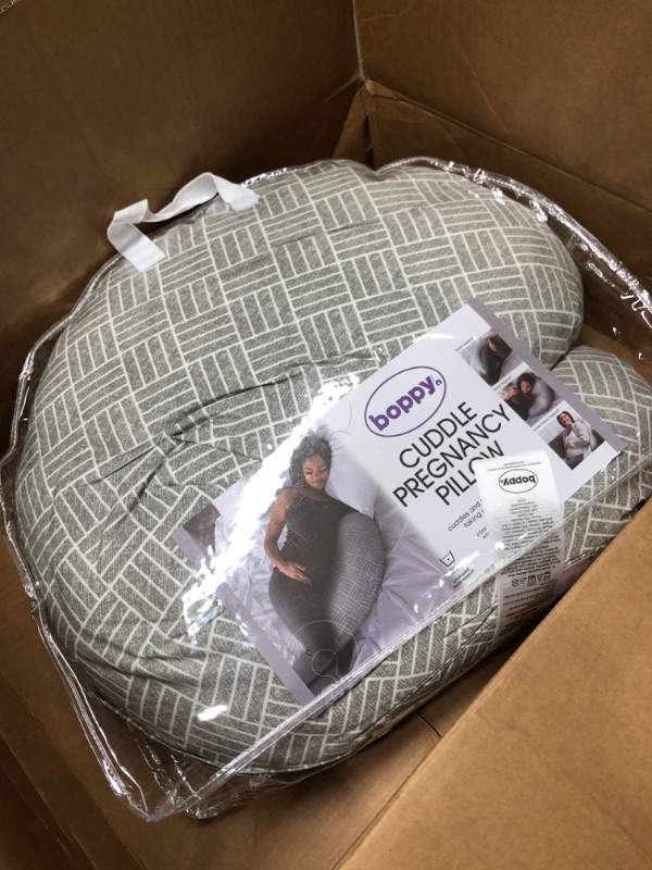 Photo 2 of Boppy Cuddle Pregnancy Pillow with Removable, Breathable Cover | Gray Basket Weave | Plush Contoured Support | Prenatal and Postnatal Positioning