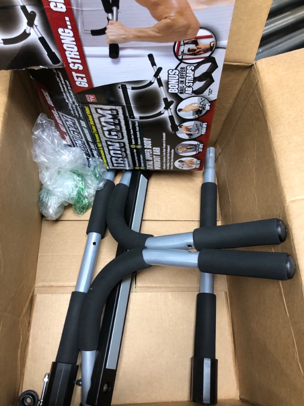 Photo 2 of **missing hardware**
Iron Gym Pull-Up Bar - Total Upper Body Workout Bar for Doorway, Adjustable Width Locking, No Screws Portable Door Frame Horizontal Chin-up Bar, Fitness Exercise Iron Gym Total Upper Body Workout Bar