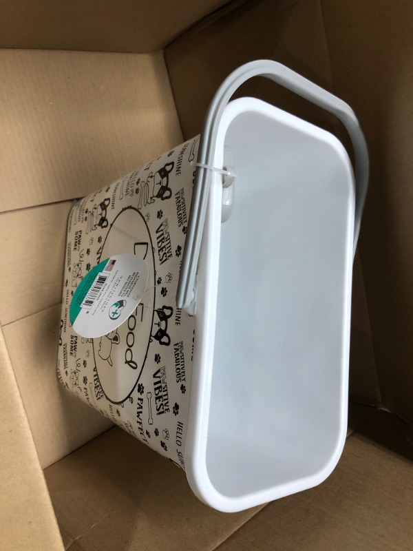 Photo 2 of **missing lid**
Pounce + Fetch 3 Gallon Pet Dry Food Container with Scooper | Dog Food Organizer | Helps Organize Pantry and Cabinets | Dog & Puppy Print Design | Carrying Handle | Flip Top Lid