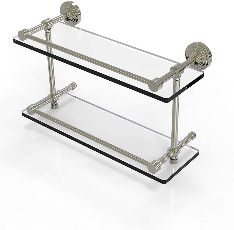 Photo 1 of Allied Brass WP-2/16-GAL-PNI Wp 2 Gal Waverly Place Inch Double Gallery Rail Glass Shelf, 16 Inch, Polished Nickel
