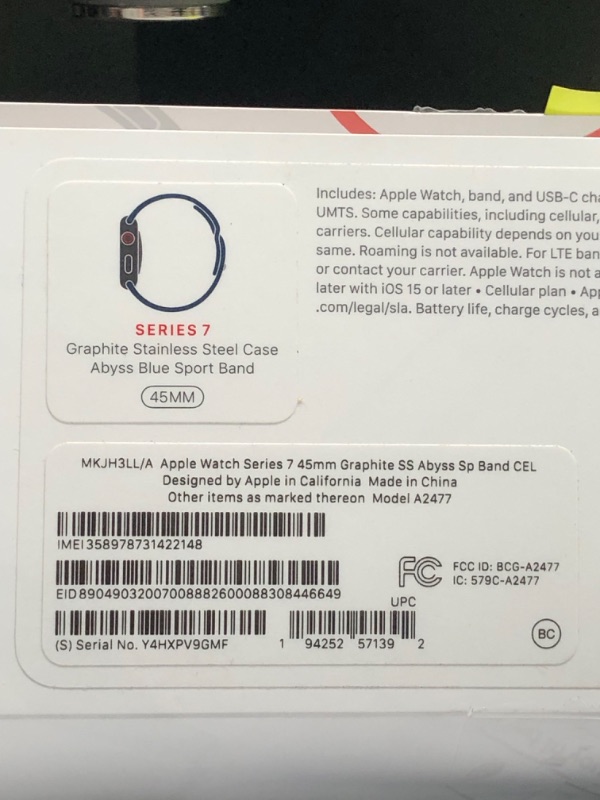 Photo 1 of *APPLE WATCH SERIES 7 [GPS + CELLULAR 45MM] SMART WATCH W/ GRAPHITE STAINLESS STEEL CASE WITH ABYSS BLUE SPORT BAND. FITNESS TRACKER, BLOOD OXYGEN & ECG APPS, ALWAYS-ON RETINA DISPLAY, WATER RESISTANT