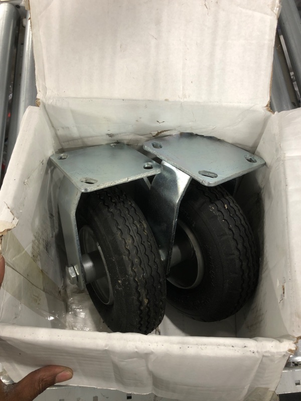 Photo 1 of 2-Swivel 10" Pneumatic Caster with zinc top Plate 360 Degree Rotation ?Black Rubber Wheel - 800 lbs. Capacity
