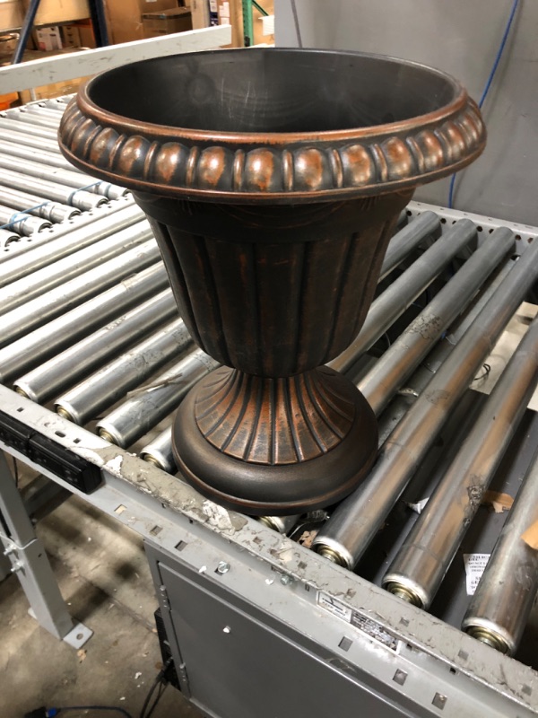 Photo 2 of Arcadia Garden Products PL10CP Classic Traditional Plastic Urn Planter Indoor/Outdoor, 15" x 13", Brushed Copper Brushed Copper 15" x 13"