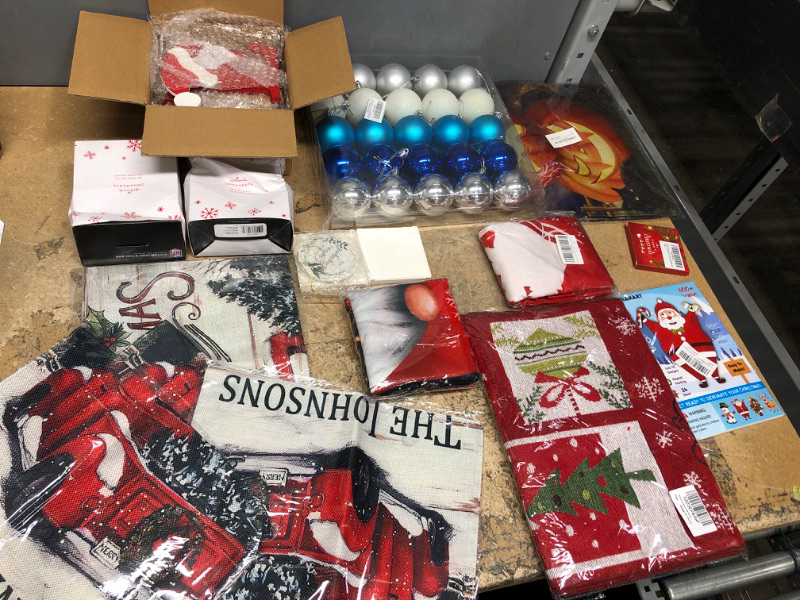 Photo 1 of 16 Item Christmas/Holidays Decor Bundle: Ornaments, Table Runner, Garden Flags, Etc...