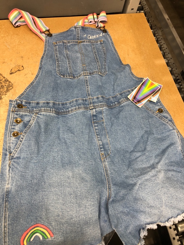 Photo 3 of Pride Adult Rainbow Shortalls - Light Wash Large 

