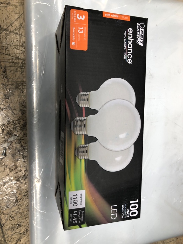 Photo 2 of 100-Watt Equivalent G25 E26 Dimmable Filament CEC 90 CRI White Glass Vanity LED Light Bulb in Soft White 2700K (3-Pack)