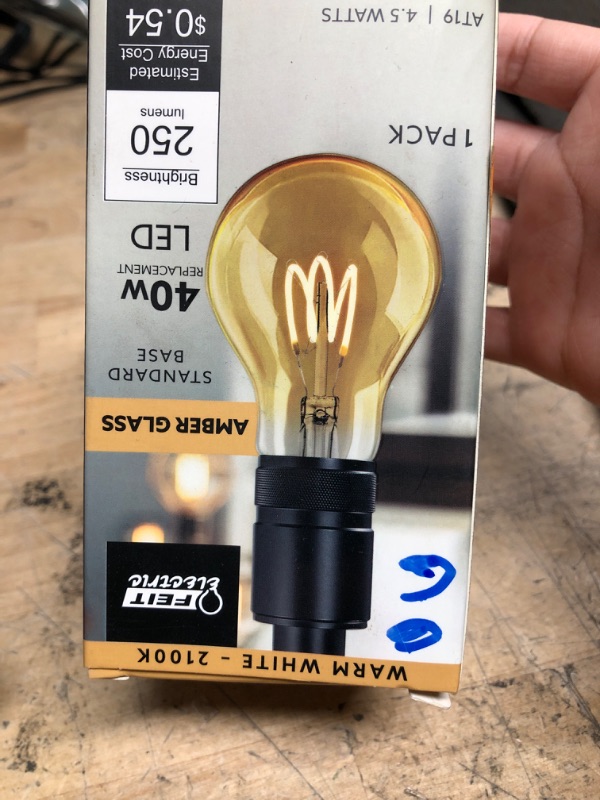 Photo 3 of 40-Watt Equivalent A19 Dimmable H Shape Filament Amber Glass E26 Vintage Edison LED Light Bulb, Warm White