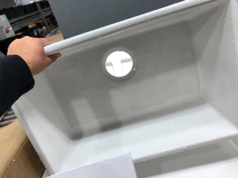 Photo 2 of *RACKS ARE ALSO INCLUDED* DeerValley DV-1K116 Perch White 24 Inch Farmhouse Sink with Bottom Grid and Strainer,Apron Sink Single Bowl Ceramic Sink,Small Kitchens Sinks