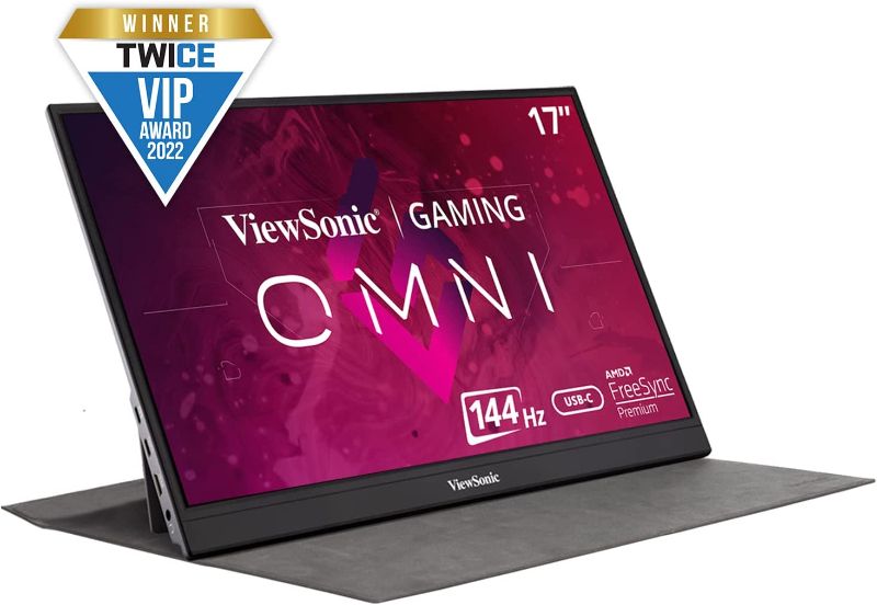 Photo 1 of ViewSonic VX1755 17 Inch 1080p Portable IPS Gaming Monitor with 144Hz, AMD FreeSync Premium, 2 Way Powered 60W USB C, Mini HDMI, and Built in Stand with Cover for Home and Esports
