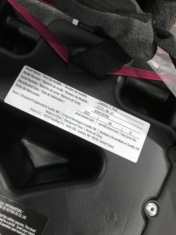 Photo 3 of Diono Cambria 2 XL 2022, Dual Latch Connectors, 2-in-1 Belt Positioning Booster Seat, High-Back to Backless Booster with Space and Room to Grow, 8 Years 1 Booster Seat, Pink NEW! Pink