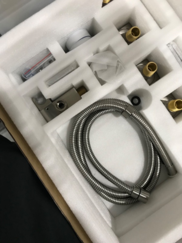 Photo 1 of Enga Shower System with Body Jets, Push Button Diverter 12 Inch LED Rain Shower Head and Handheld with Body Spray, All Functions Can Run At Once, Brushed Nickel 12inch Wall Mounted Brushed Nickel