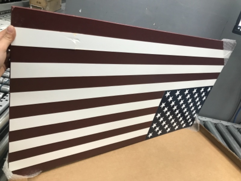 Photo 2 of 36" x 19" Large Hand-Crafted 100% Made in U.S.A. Wood American Flag / Patriotic Wall Art Americana, Vintage Colors