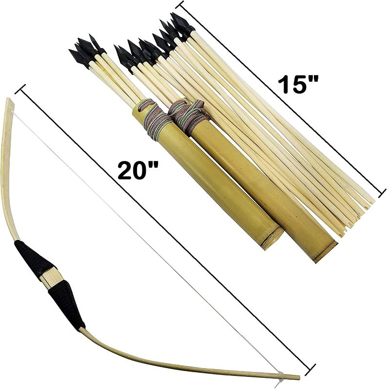 Photo 1 of Adventure Awaits - 2-Pack Mini Handmade Wooden Bow and Arrow Set - 20 Wood Arrows and 2 Quivers - for Outdoor Play
